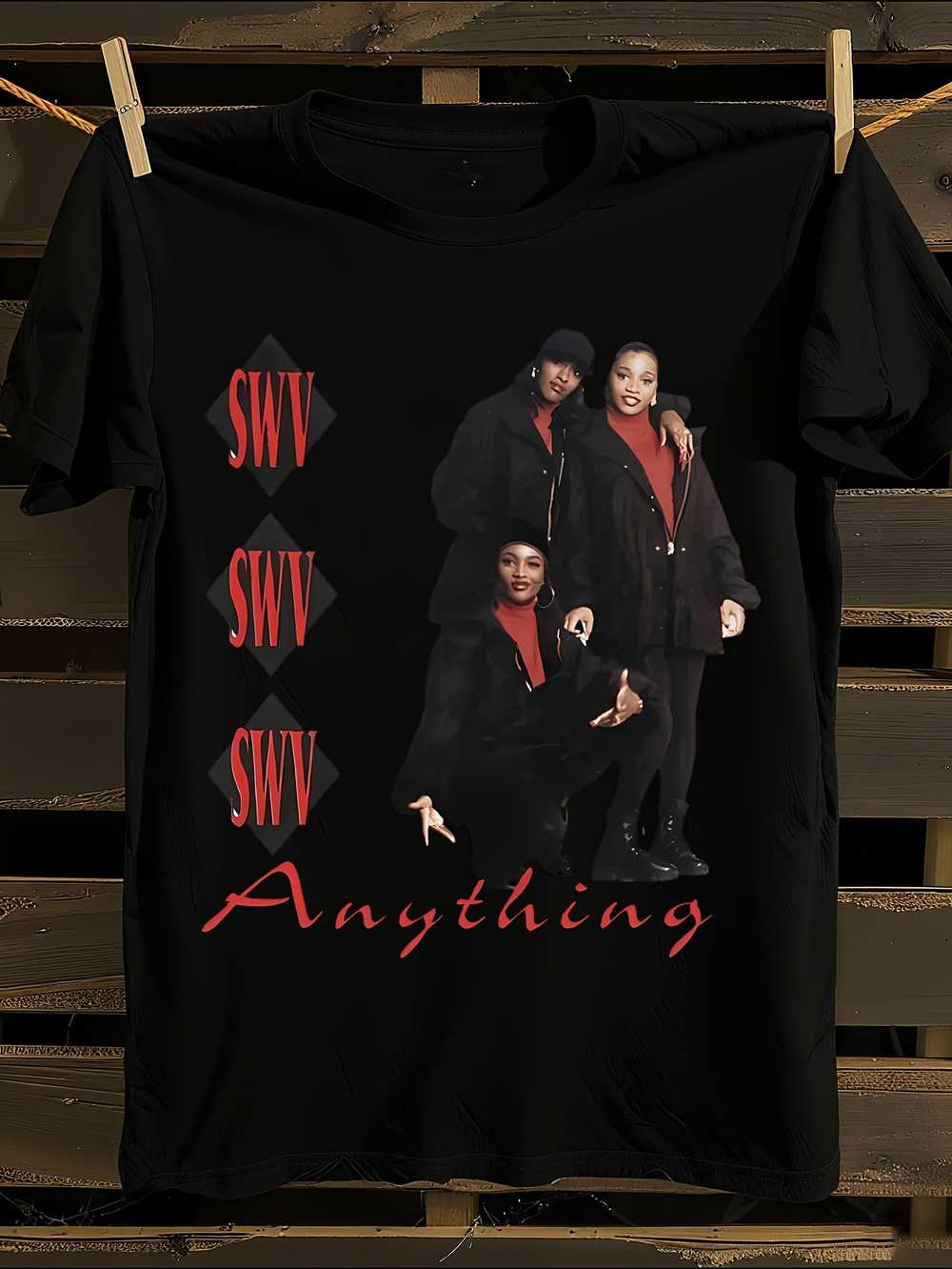 

Vintage SWV Band Anything Graphic T-Shirt Mens Tshirt Womens Tshirts with Letters Print Short Sleeves T-Shirt Casual Street Tee Shirt Top M