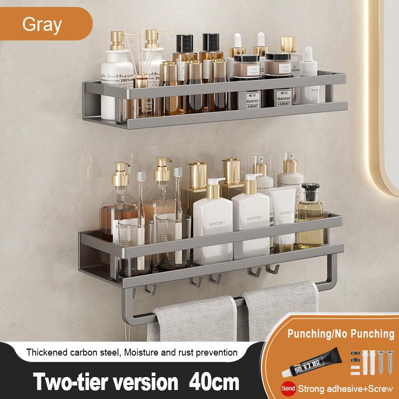 Bathroom Storage Rack Non Perforated Wall Mounted Towel Rack Bathroom Washbasin Cosmetics Storage Rack Wrought Iron Material