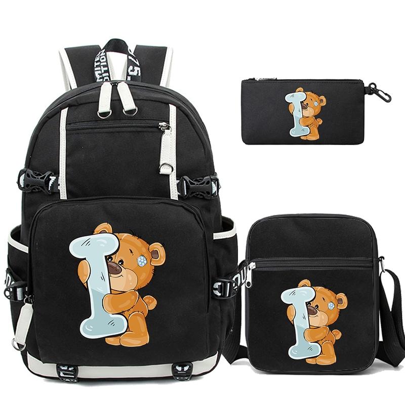 3Pcs/set Cute Little Bear 26 English Letters Bookbag Back To School Backpack Child Gift with Pencil Case Shoulder Bag Backpack