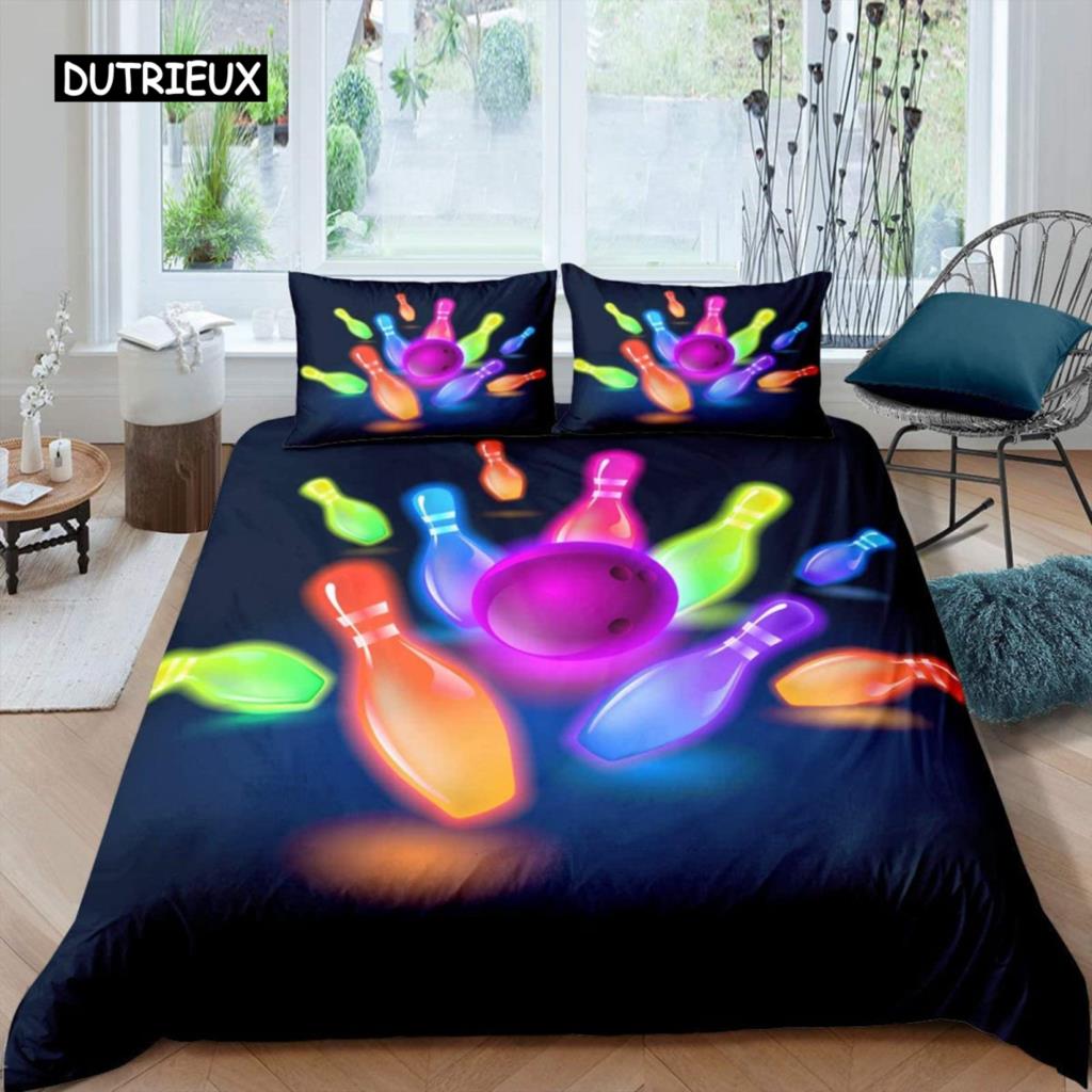Bowling Duvet Cover Polyester Sport Competition Quilt Cover Sports Games Starry Sky Blue Line Bedding Set Double Queen King Size