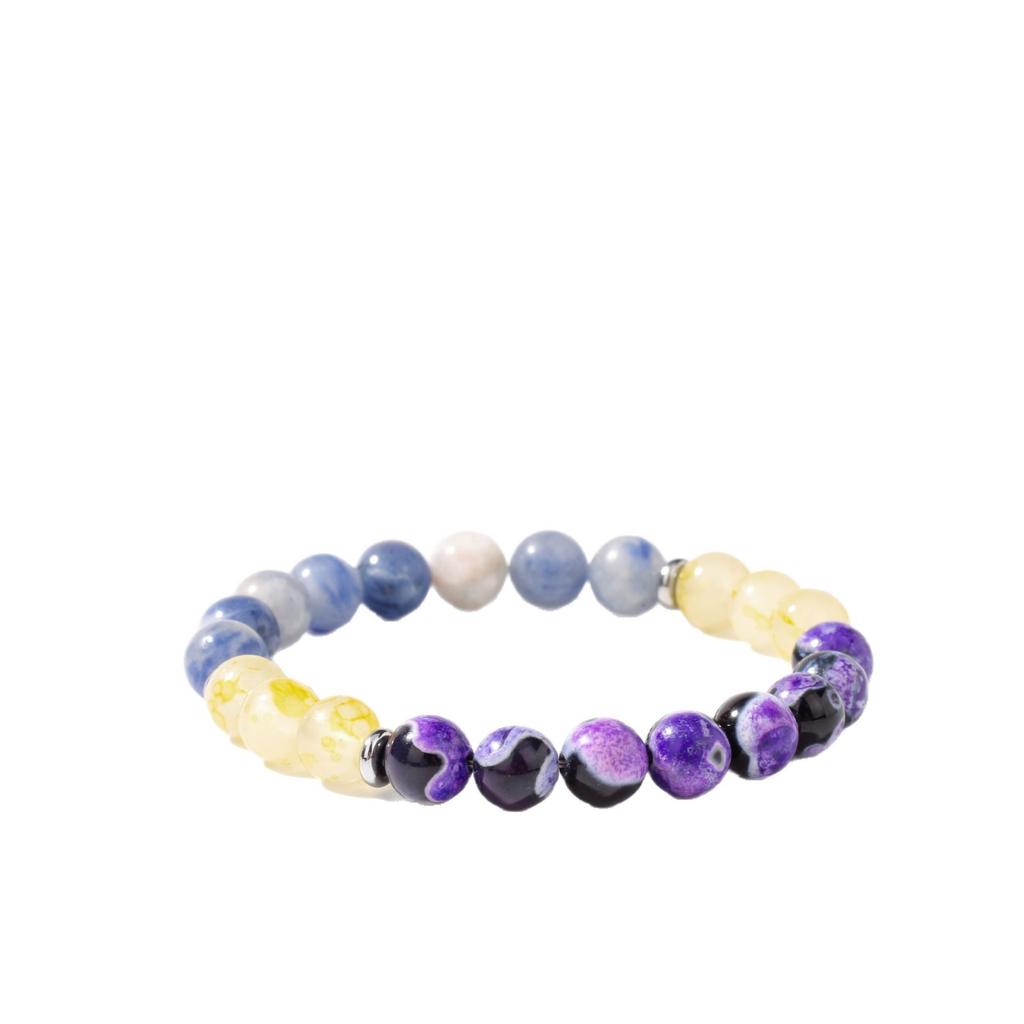 Blue Spot Stone Yellow Agate Purple White Dotted Agate Beaded Bracelet with Spacers Natural Fashion Jewelry for Men Women Daily Wear Gift