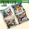 Short Plush Material Pillowcasehome Decor Christmas Scenes: Santa, Deer, Bird, Snowman Pattern Cushion Cover Suitable For Sofa B