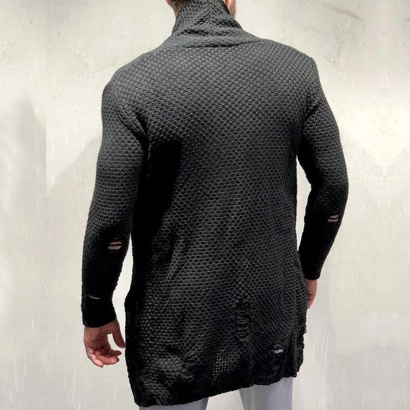 Autumn-Winter Men's Mid-length Loose Knit Cardigan - European & American Muscular Style Sweater