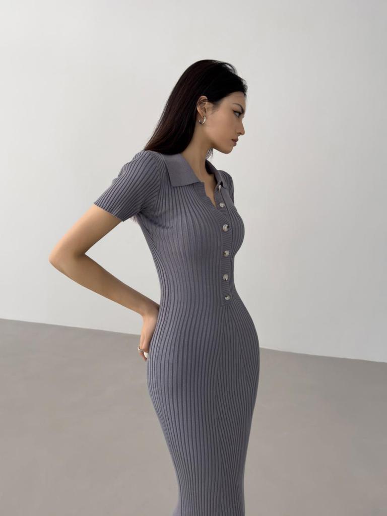 European & American Fishtail Knit Dress: Women's Summer Slim Fit Polo with Short Sleeves and Hip Wrap Skirt