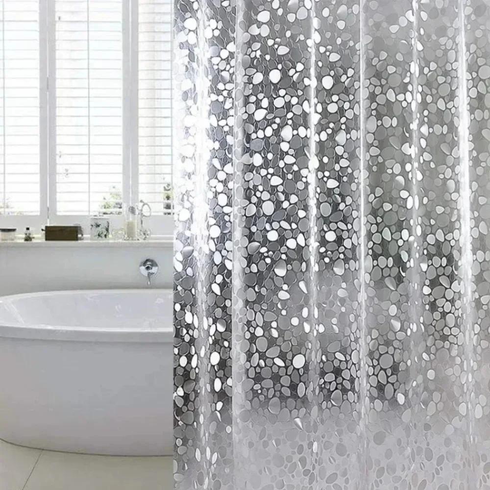 Hot Bathroom Shower Curtain Transparent Lining Waterproof Bathtub Bathing Cover PEVA Mildew Proof Cobblestone Curtain with Hooks
