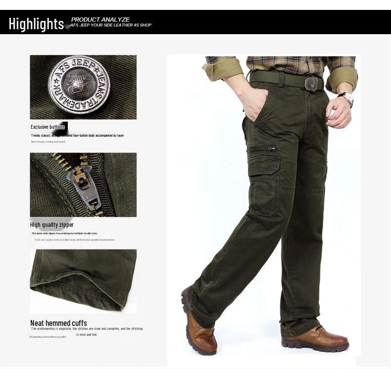 Men's Casual Straight-Leg Workwear Pants - Military Style, Spring/Autumn, Loose Fit, 9123