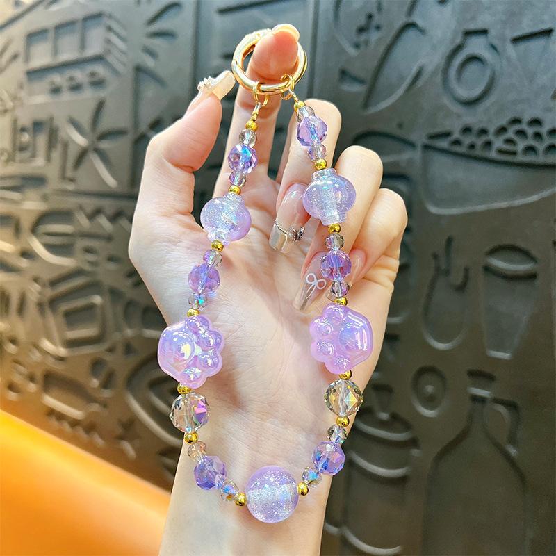 Flash Beaded Mobile Phone Chain Crystal Bow Key Bag Lanyard Pearl Mobile Phone Lanyard Small Gift