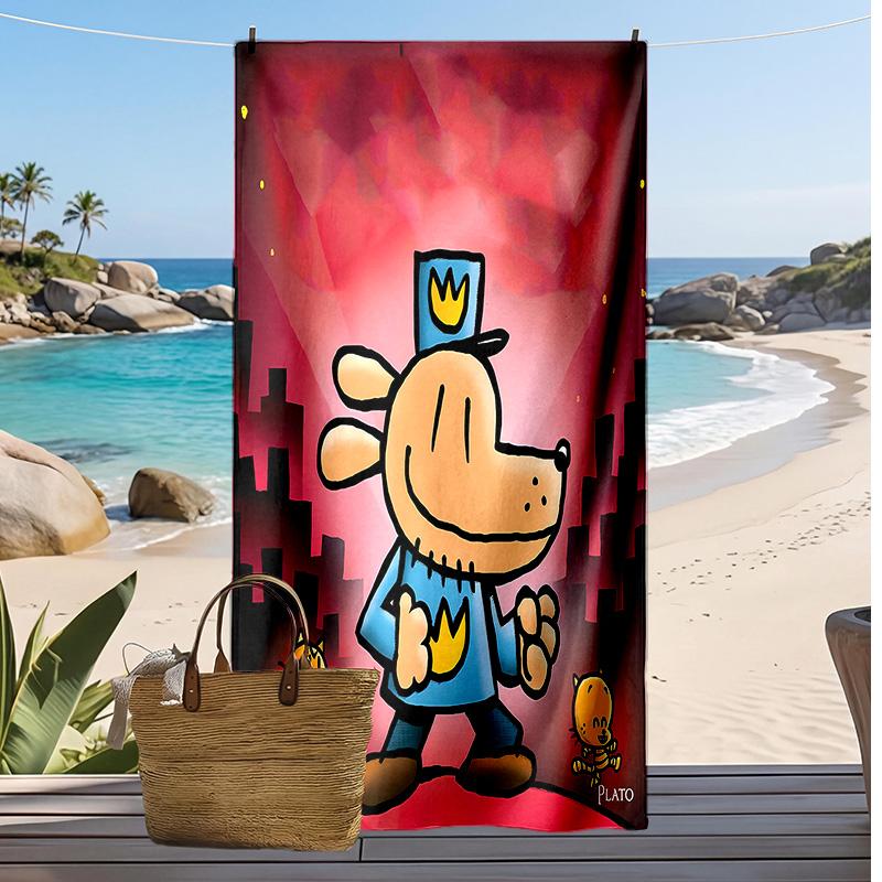Dog Man Printed Quick Dry Beach Towel Super Absorbent Soft Lightweight Bath Towel for Pool Summer Travel