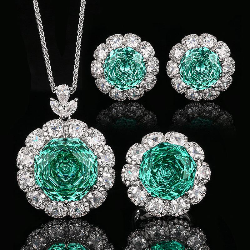 

Luxury Green Rose Cut Gemstone Jewelry Pendant Adjustable Ring Stud Earrings with Sparkling CZ Halo Perfect for Wedding Party One size