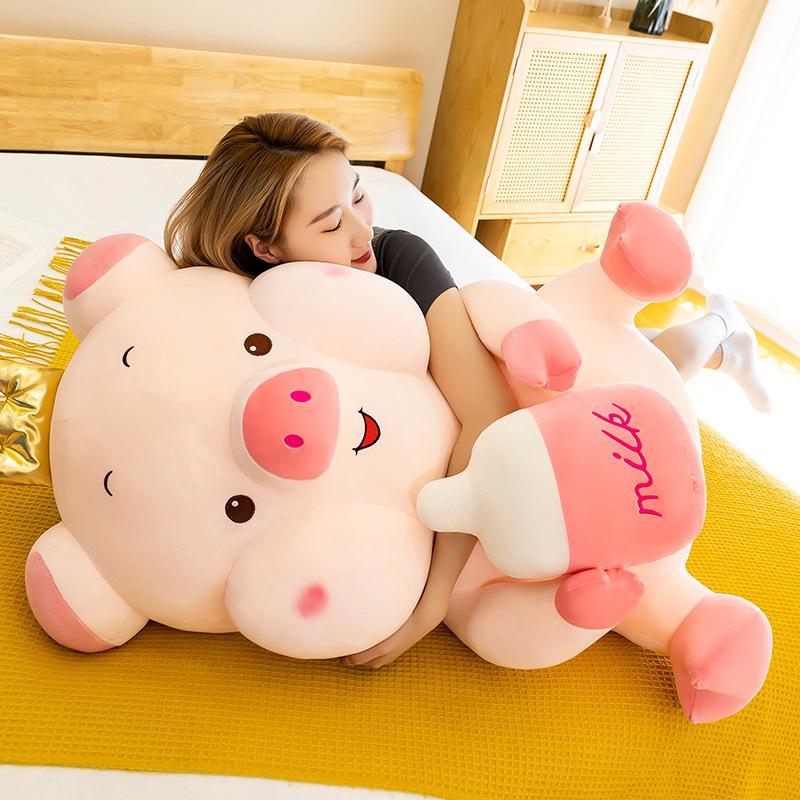 New Bottle Pig Rag Doll Plush Toy Creative Cartoon Pig Doll Large Size Sleeping Pillow
