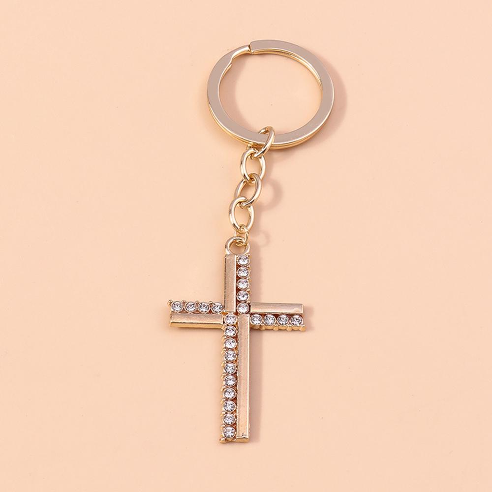 Luxury Rhinestone Crystal Cross Keychain Religious Key Ring Pendants for Key Holder Women Girls Handbag Charms DIY Jewelry Gifts