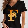 Women’s V-neck Graphic Shirts Orange A-Z Alphabet Sunflowers Short Sleeves  Harajuku Fashion Girl Casual Y2k Trend Tshirts Top