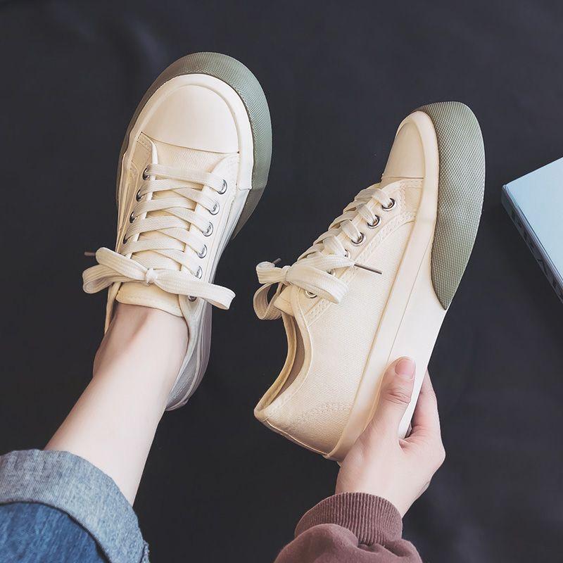 Women's Canvas Shoes Round Toe Lace Up High on Platform Ladies Footwear Casual Fashion 2025 New Designer Luxury Light Sale Cheap