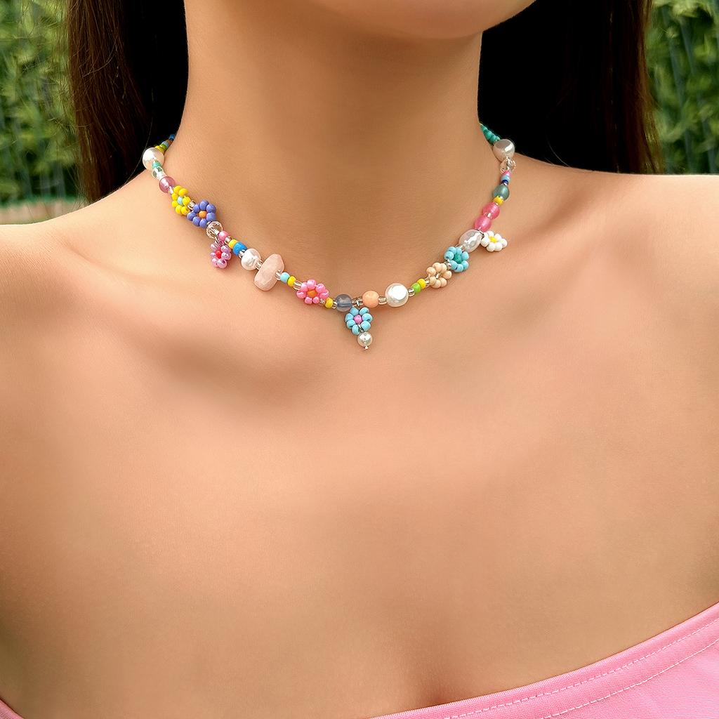 Boho Colorful Small Seed Bead Weave Flower Necklace for Women Handmade Short Choker Collar Neck 2026 Fashion Jewelry Accessories