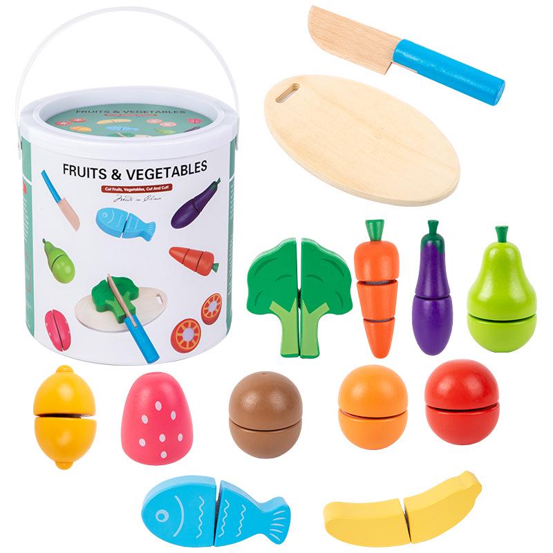 Wooden Fruit & Veggie Cutting Set for Kids' Kitchen Role Play