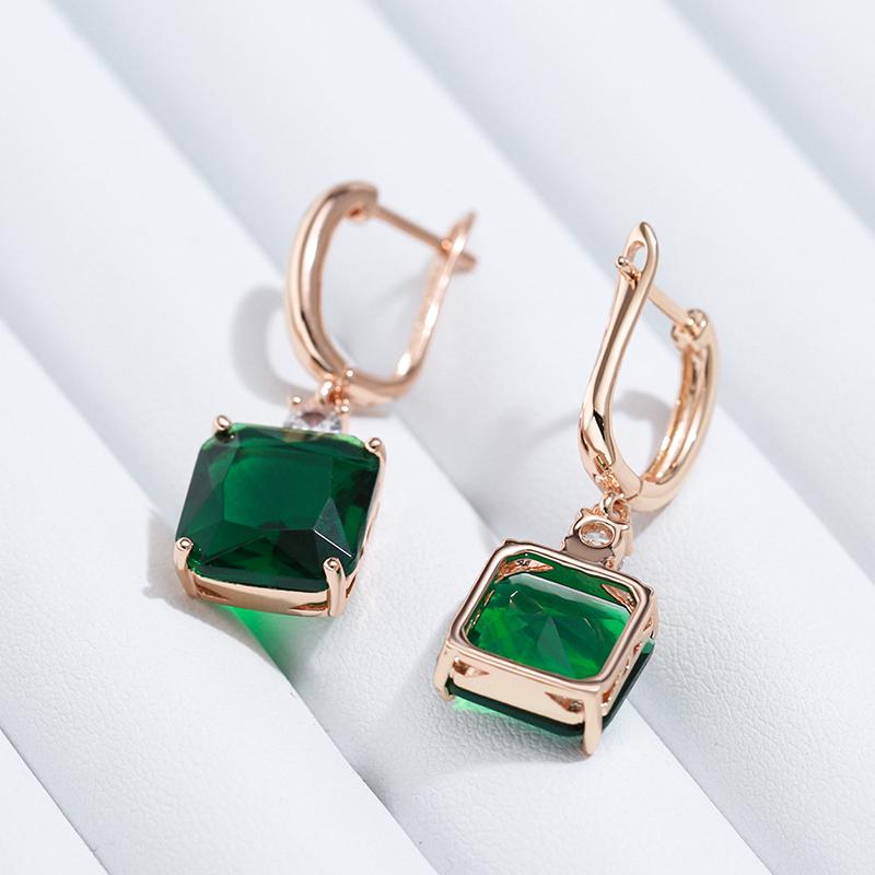 Square Green Stone Long Dangle Earrings For Women  Rose Gold Color With Natural Zircon Accessories Daily Jewelry