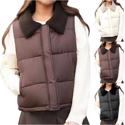 Women's Solid-Color Collared Outerwear Thermal Cotton Vest