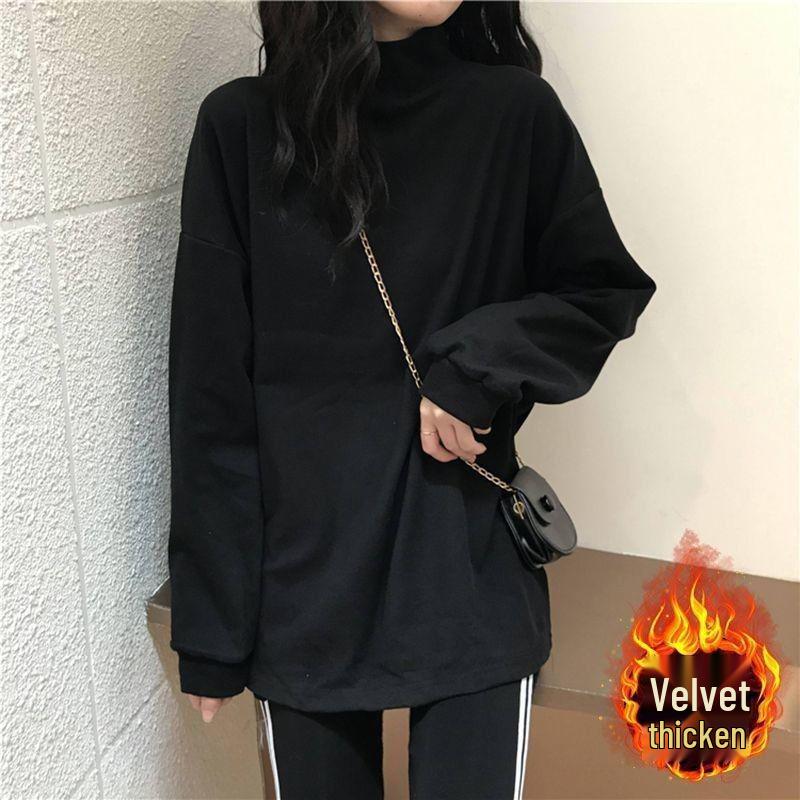 

Women s Double-Sided Velvet Half-High Collar Top - 2025 Autumn/Winter, Warm, Versatile, Loose Fit L [recommended 100-120 lbs]