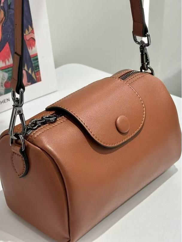 Genuine Leather Women's Cylindrical Crossbody Bag - Spring/Summer 2025 Light Luxury Collection