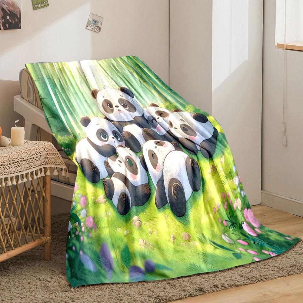 Cute Pandas Relaxing In Bamboo Forest Print Blanket Soft and Cozy Perfect for the Living Room Bed Sofa or a Nap,gift