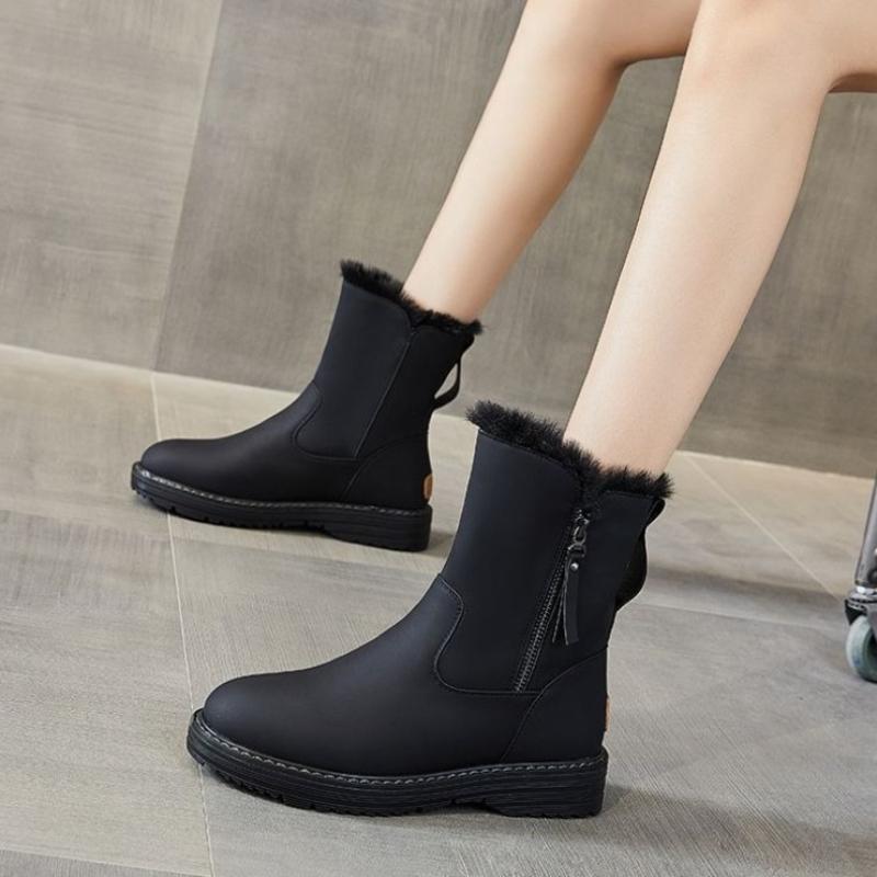 Fashion Waterproof Round Toe Winter Ladies Shoes Platform Zipper Leather Women's Snow Boots on Promotion Fashion 2025 Trend Work Booties