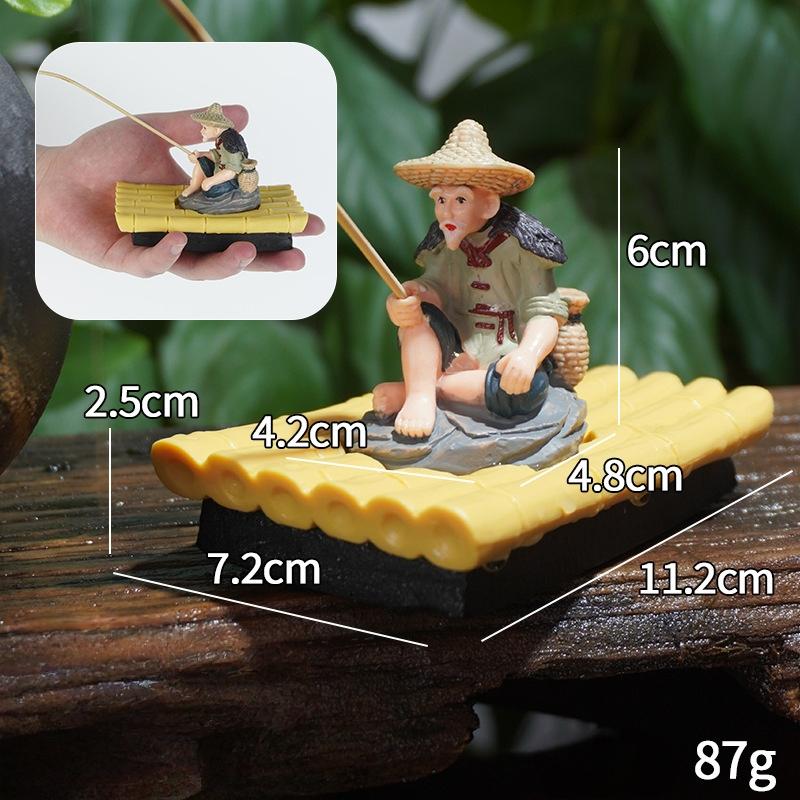 1Pcs Bamboo Raft Fisherman Figurine Elderly Fisherman PVC Statue For Yard Floating Aquarium Fish Tank Outdoor Garden Decoration