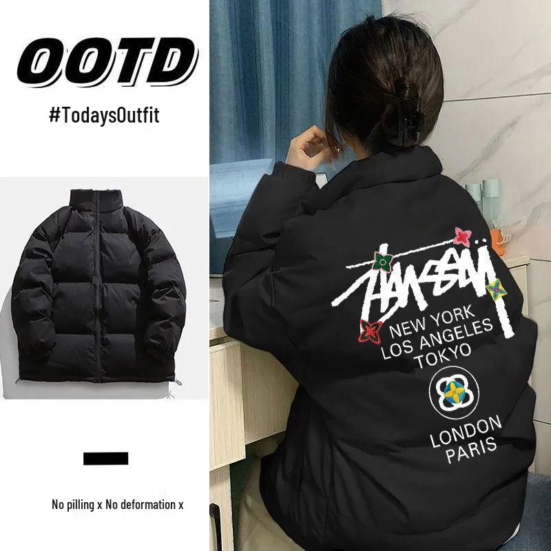 Unisex Autumn/Winter Thickened Cotton Padded Jacket with Letter Print