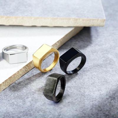European & American 2024 Titanium Steel Rectangle Signet Ring for Men - Trendy Single Index Finger Hip Hop Style.