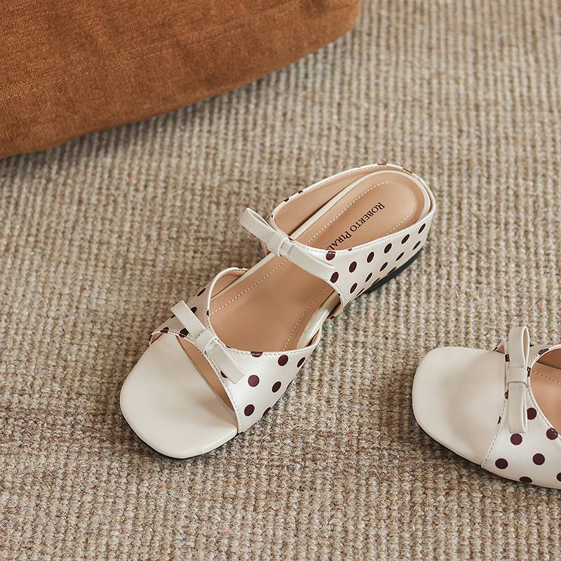 Krazing Pot Microfiber Med Heels Polka Dot European Design Outside Slippers Flip Flop Summer Size 43 Size 42 Women Sandals
