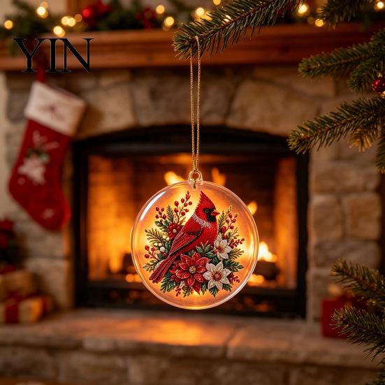 Festive Office Holiday Ornaments Christmas Acrylic Hanging Ornament, Double Side Printed Santa Pendant for Tree Window, Charming Accents 2D Flat Decor