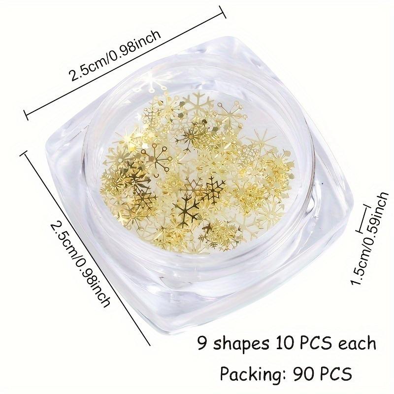 90pcs/box Golden Snowflake Nail Art Glitter, Christmas 3D Snowflake Nail Flakes, Nail Decoration Thin Patches
