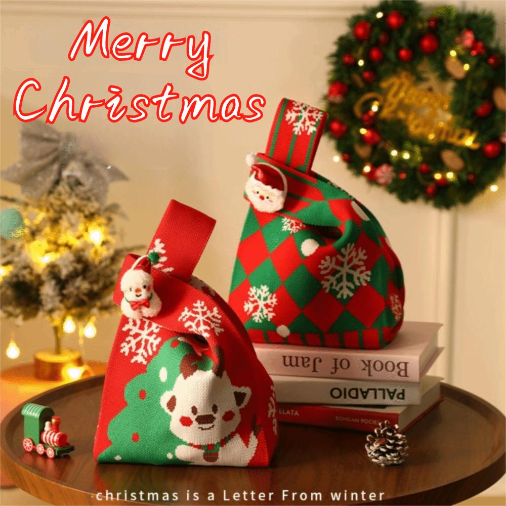 Mini Santa Claus Snowman Christmas Knit Bag Christmas Tree Reusable Christmas Gift Bags Knot Wrist Bags