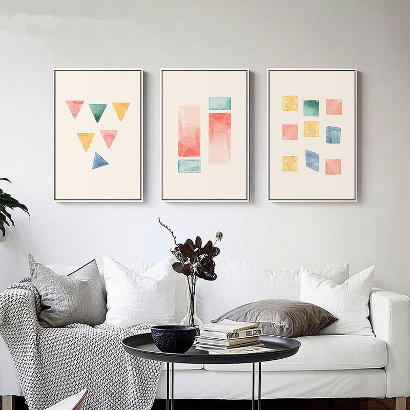 Minimalist Geometric Poster Watercolor Canvas Painting Triangles Rectangle Art Geometric Decor Painting Living Room Home Decor