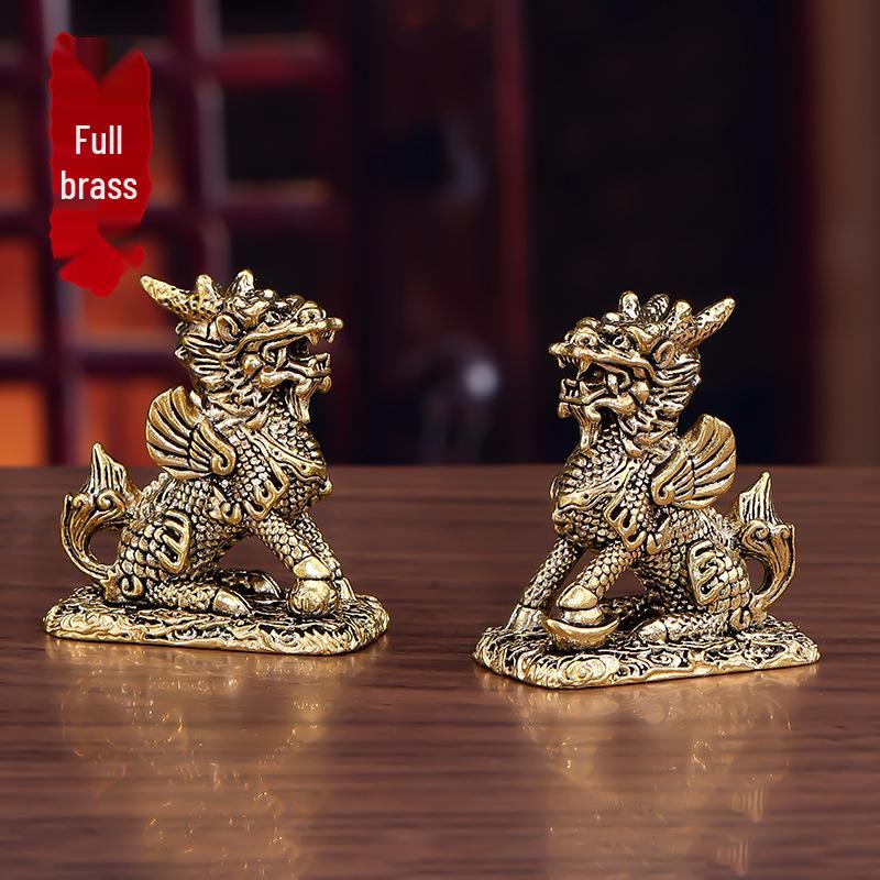 Pure Brass Qilin Ornaments Pair - Auspicious Home & Office Decor
