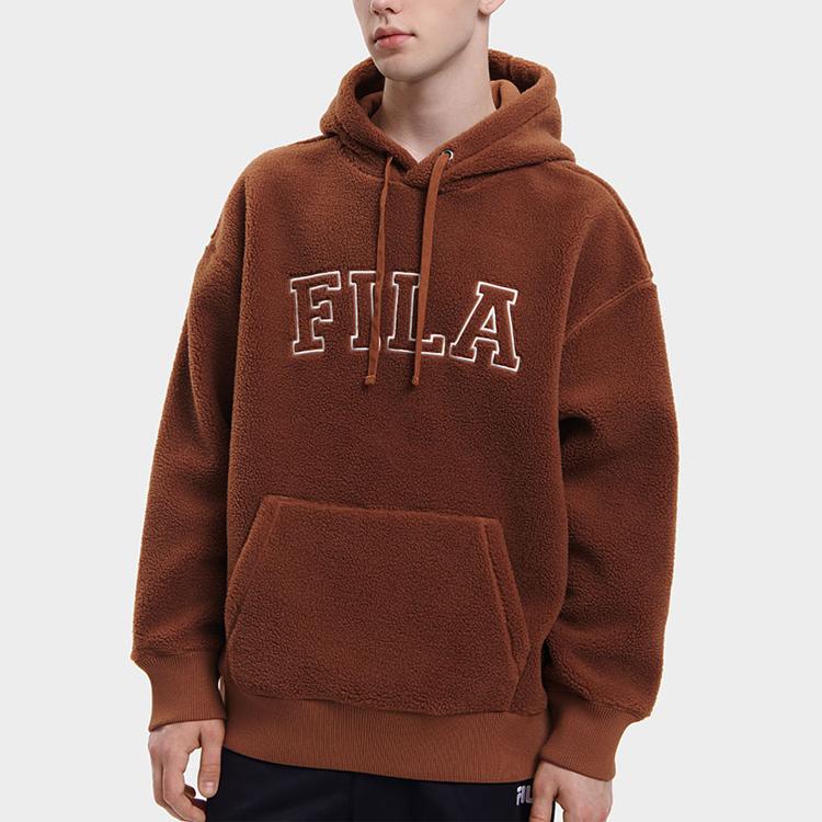 Fila Letter Print Hooded Sweatshirt Unisex Tops Khaki F11U339203F-DK