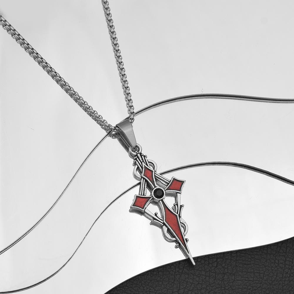 Red Diamond Cross Skull Cross Pendant Necklace Dark Wind Men's and Women's Same High-end Jewelry
