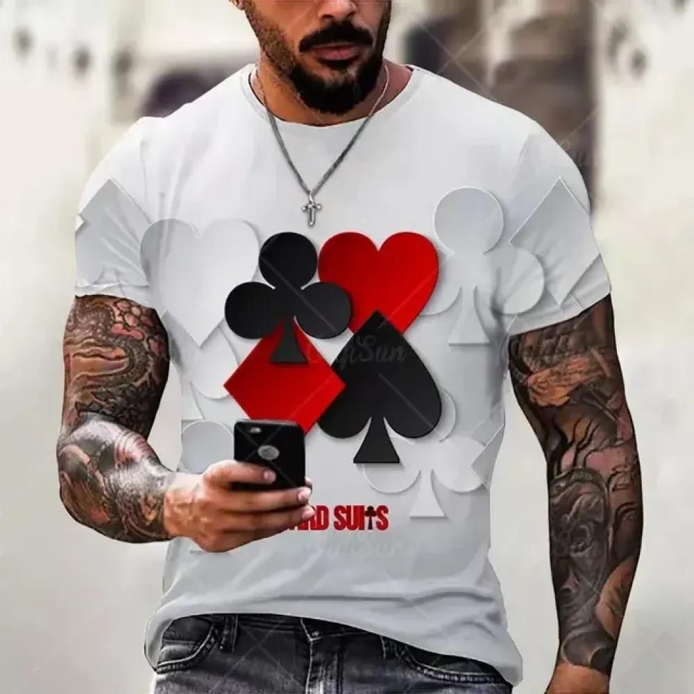 Sommer 3D Poker Print Herren T-Shirt Harajuku Street Monster Horror Stil Mode Lässig Rundhals Kurzarm Übergroße Oberteile