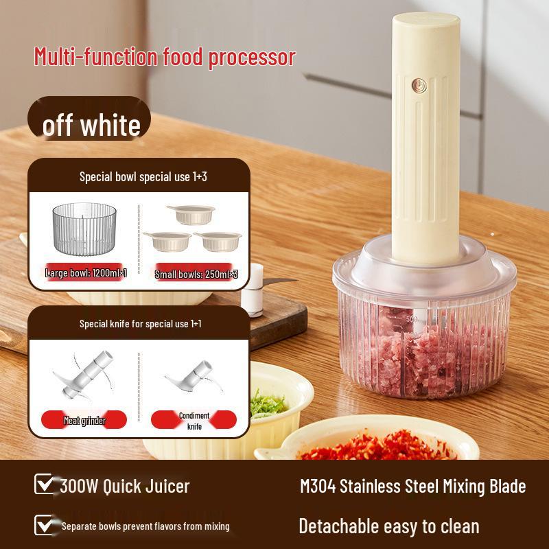 Компактный беспроводной кухонный комбайн: Мясорубка, Измельчитель овощей, Чеснокодавилка, Картофелемялка и Измельчитель. жёлтый