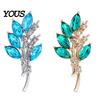 High-cut Transparent Brooch Pin for Women, Marquise Shape Olive Branch Design Vintage Style Rhinestone with Rhinestones, Metal Base Lapel Suits Coats