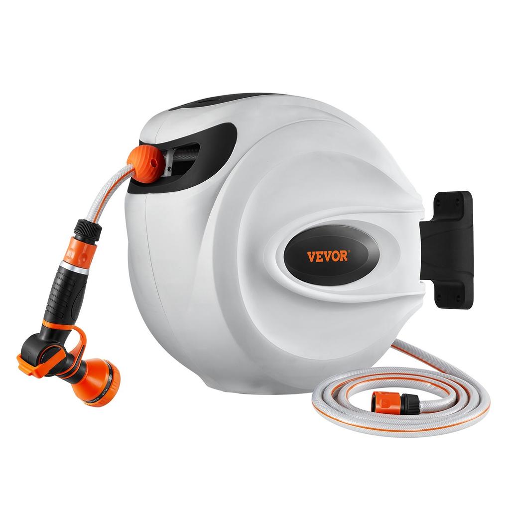 Retractable Hose Reel Water Hose Reel 65.6'x1/2" 180° Swivel Wall-Mounted