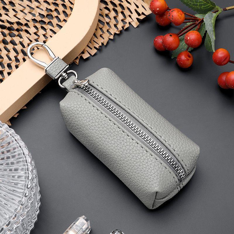 1Pcs Double Zipper Keychain Case Key Coin Pouch Leather Car Key Wallets Key Holder Housekeeper Keys Organizer