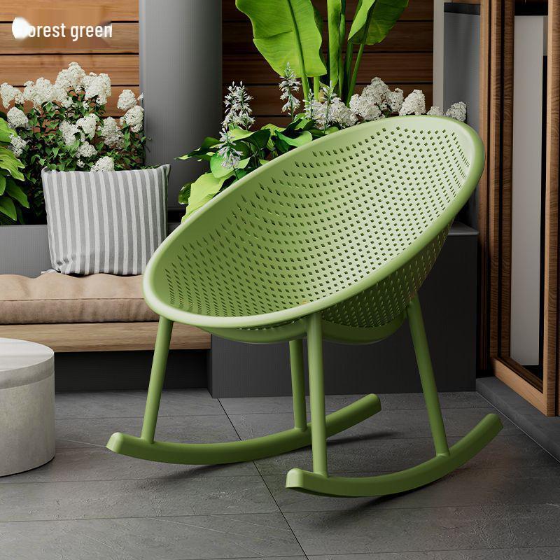 Nordic Eggshell Plastic Recliner: Versatile Indoor/Outdoor Rocking Chair for Living Room or Balcony.