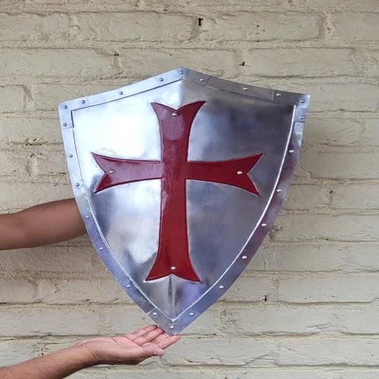 

Templar Knight Shield Red Cross Medieval Heater Shield for Cosplay Display