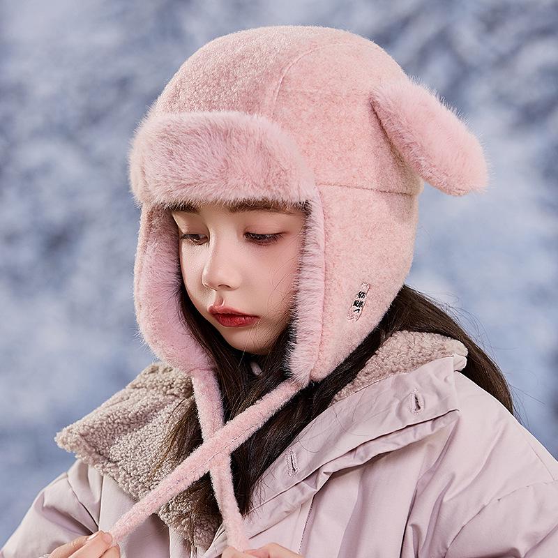 Kids' 2025 Autumn/Winter Lei Feng Hat: Thickened Pom-Pom Ear Protection, Plush Warmth for Boys & Girls.