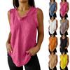 Women's Fashionable Color Round Neck Sleeveless Fringe Patchwork Casual Loose Cotton And Linen Top