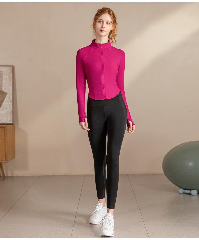 Women's Slim Fit Stand Collar Long Sleeve Yoga Jacket - New Style Sports Cardigan for Running and Outdoor Fitness