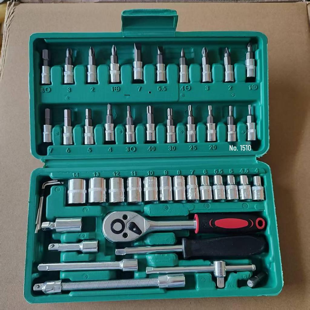 46-Piece Auto Repair Tool Set with Ratchet Wrench & Socket Bits