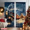 2pcs 2D flat printing Merry Christmas Curtain Christmas Train1 Versatile Polyester Fabric Without Electricity Family Party