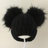 Kids Warm Knitted Beanie Hat With Double Pom Poms Striped Roll Edge Unisex Winter Cap Toddlers Children