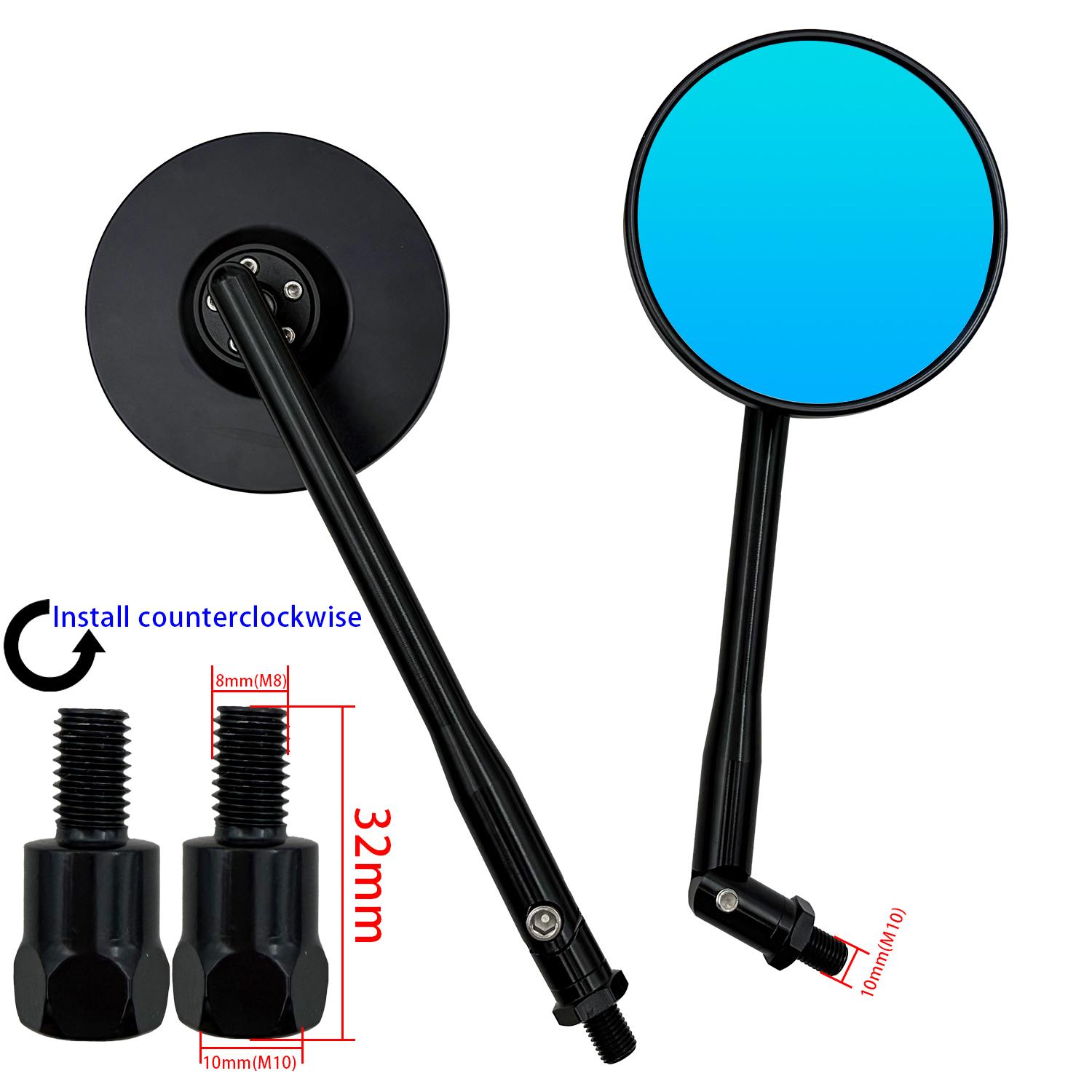 Motorcycle Rearview Side Mirror CNC Round With 8mm 10mm Counterclockwise Mounting Screws Universal
